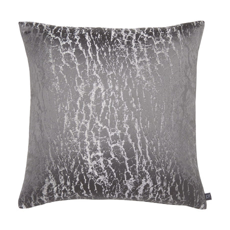 Hamlet Printed Polyester Cushion in graphite grey with a cracked metallic silver foil pattern, square 50x50cm shape, shown against a plain white background.