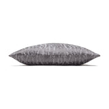 Side view of the Hamlet Printed Polyester Cushion in graphite grey with a metallic silver cracked foil pattern, shown on a plain white background.