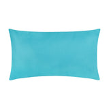 Rectangular polyester cushion in plain blue, shown reverse side, oblong bolster shape on a white background.