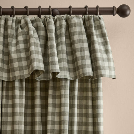 Harriet Gingham Cotton Pencil Pleat Curtains - Baygreen/Mist
