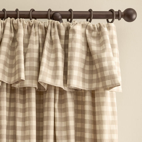 Harriet Gingham Cotton Pencil Pleat Curtains - Natural