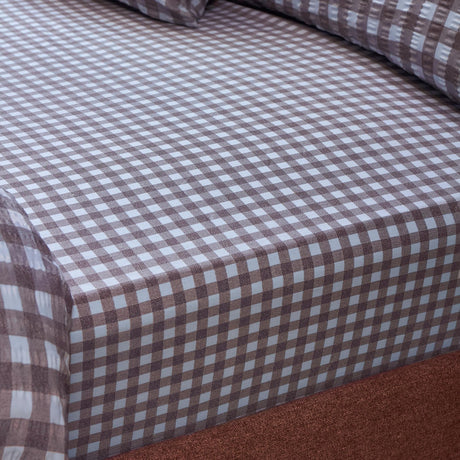 Harriet Gingham Check Cotton Fitted Sheet - Blue/Chocolate