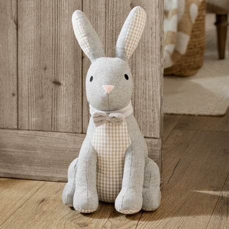 Harvey Hare Check Cotton Door Stop - Natural
