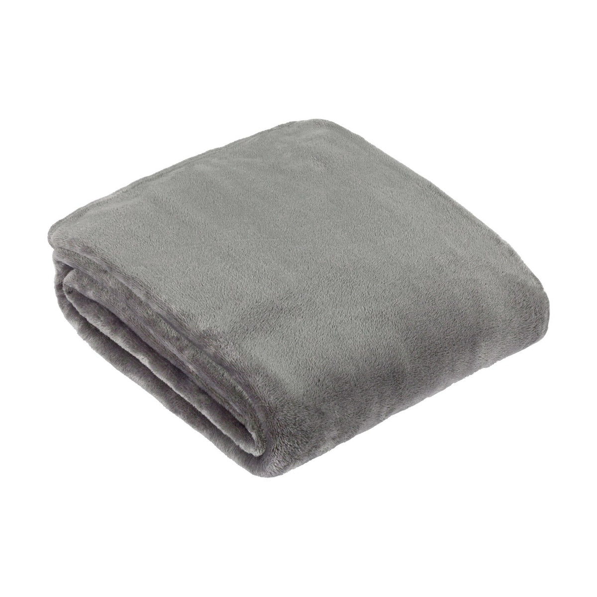 Harrow Plain Polyester Throw in charcoal, folded to show its dense flannel fleece texture, shown against a plain white background.