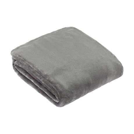 Harrow Plain Polyester Throw in charcoal, folded to show its dense flannel fleece texture, shown against a plain white background.