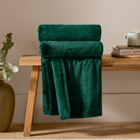 Harrow Plain Polyester Throw - Emerald