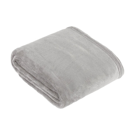 Harrow Plain Polyester Throw in grey, folded to show its flannel fleece texture, on a plain white background.