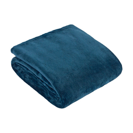 Harrow Plain Polyester Throw in midnight blue, folded flannel fleece with a soft, dense pile and no pattern, shown against a plain white background.