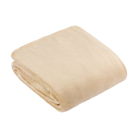 Harrow Plain Polyester Throw in natural cream, folded to show its smooth flannel fleece surface, on a plain white background.
