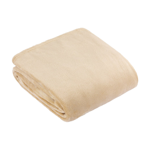 Harrow Plain Polyester Throw in natural cream, folded to show its smooth flannel fleece surface, on a plain white background.