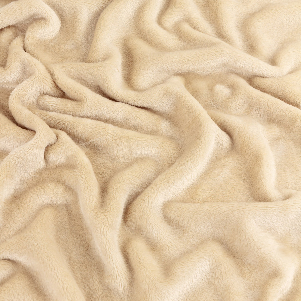 Close-up of the Harrow Plain Polyester Throw in natural cream, showing its soft, dense flannel fleece pile draped in folds.