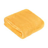 Harrow Plain Polyester Throw in ochre yellow, folded flannel fleece with a smooth brushed finish, shown on a plain white background.