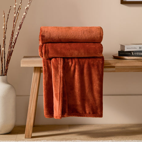 Harrow Plain Polyester Throw - Rust
