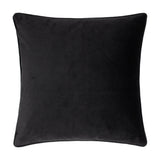 Square cushion in black velvet on the reverse side, shown plain against a white background, from the Hawthorn printed velvet chenille cushion in Ginger.