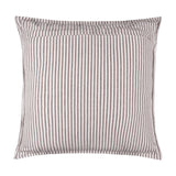 Hayle Reversible Cotton Cushion in Chocolate, 50x50cm square with narrow brown and white stripes, shown on a plain white background.