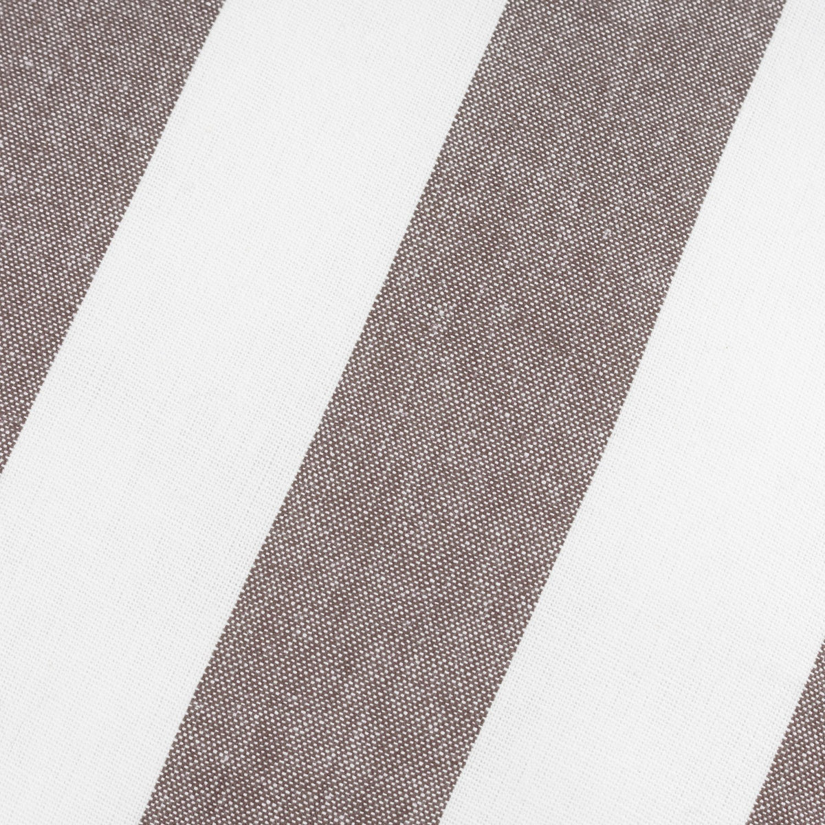 Close-up of the Hayle Reversible Cotton Cushion in chocolate, showing wide diagonal brown and white striped cotton fabric texture.