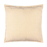 Hayle Reversible Cotton Cushion in honey, square scatter cushion with narrow honey and white stripes, cotton fabric, shown on a plain white background.