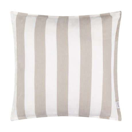 Hayle Reversible Cotton Cushion in natural beige and white wide-stripe pattern, square shape, shown on a plain white background.