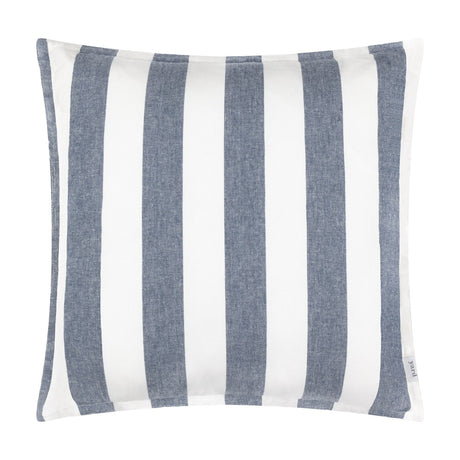 Hayle Reversible Cotton Cushion in navy, square 50x50cm cover with bold wide navy-and-white stripes, shown on a plain white background.