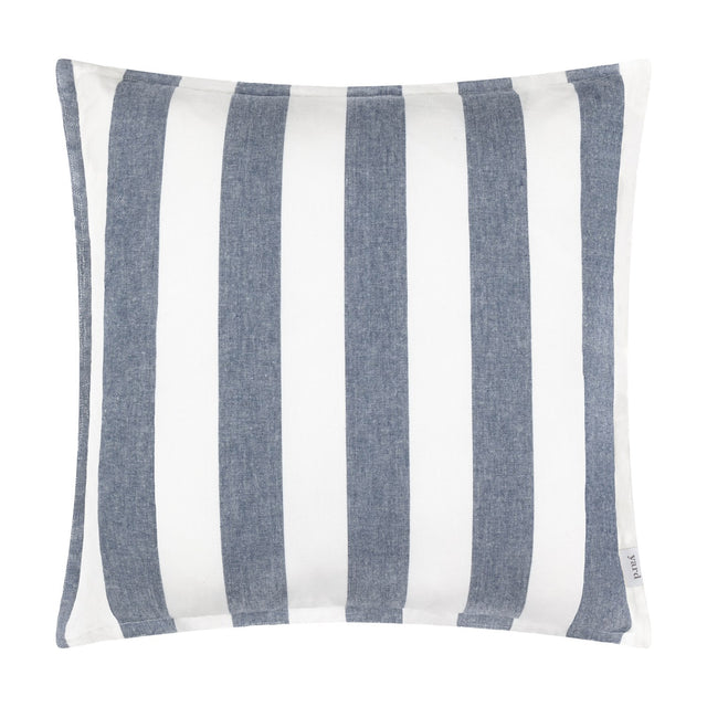 Hayle Reversible Cotton Cushion in navy, square 50x50cm cover with bold wide navy-and-white stripes, shown on a plain white background.