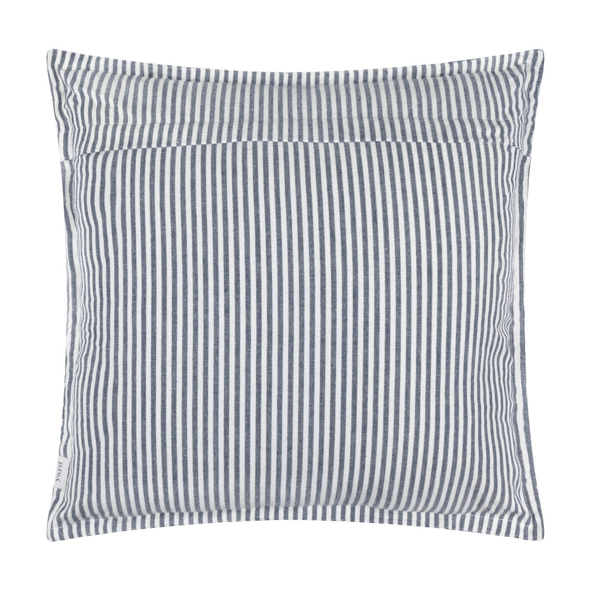 Hayle Reversible Cotton Cushion in navy, square 50x50cm with narrow navy-and-white stripes on this reverse side, shown on a plain white background.