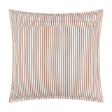 Hayle Reversible Cotton Cushion in Pecan, square with narrow pecan brown and white pinstripe pattern, shown on a plain white background.