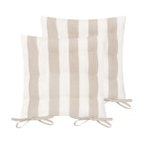 Pack of two Hayle reversible cotton seat pads in natural stripe on white, with tie fastenings at each corner, shown on a plain white background.
