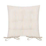 Hayle Reversible Cotton Seat Pad in natural stripe on white cotton, tufted with fabric ties, shown on a plain white background.