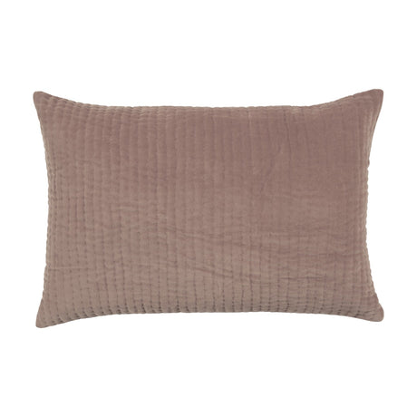 Rectangular Haze velvet cushion in dusky pink with a quilted wave-stitch pattern, envelope-back finish, shown against a plain white background.