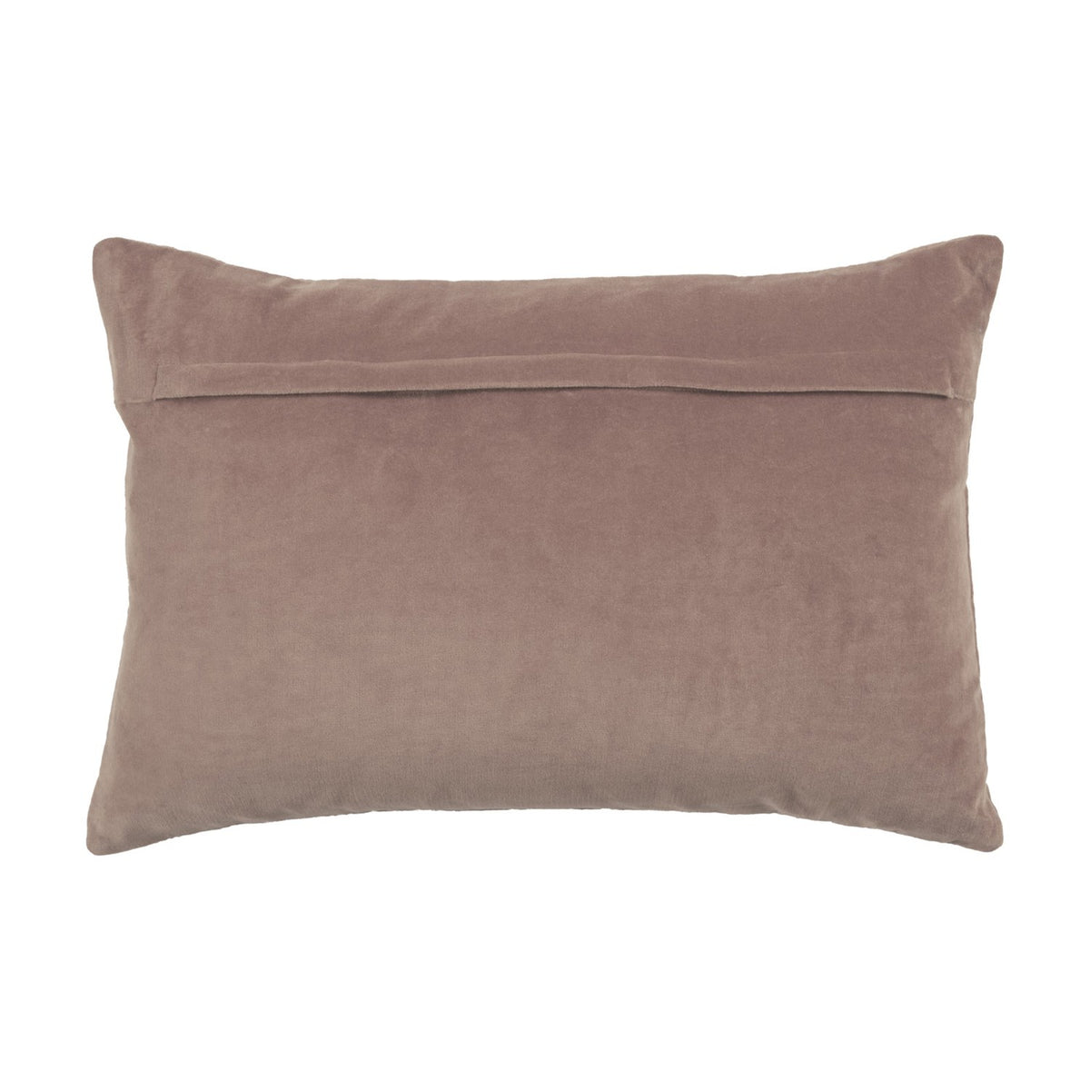 Haze Plain Velvet Cushion in Coral, rectangular bolster shape with plain smooth velvet reverse and envelope-style overlap, shown on a white background.