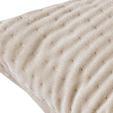Close-up of the Haze Plain Velvet Cushion in quartz, showing quilted velvet with fine ribbed texture and subtle diamond stitching in a soft beige-greige tone.