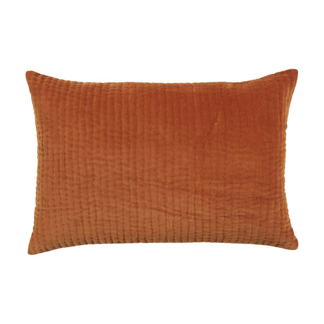 Haze Plain Velvet Cushion in Sunset orange, a rectangular lumbar cushion with fine quilted ridges across the velvet front, shown on a plain white background.