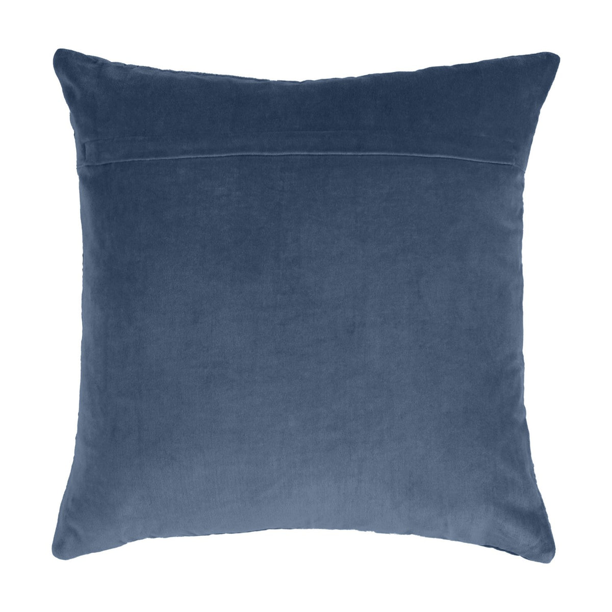 Haze Plain Velvet Cushion in Bluebelle, square 50 x 50cm, shown reverse side in smooth unquilted velvet with concealed seam, plain white background.