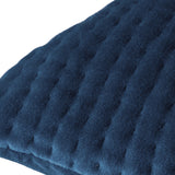 Close-up of the Haze Plain Velvet Cushion in Bluebelle, showing quilted velvet fabric with fine parallel ridges in deep navy-blue, against a white background.