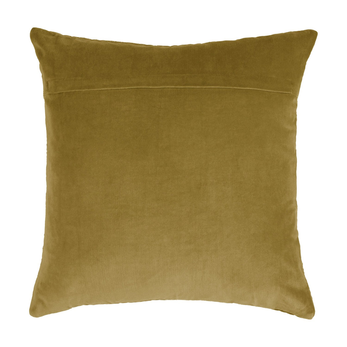 Haze Plain Velvet Cushion in mustard yellow, square shape with a hidden zip closure on the reverse, shown against a plain white background.