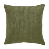 Haze Plain Velvet Cushion in sage green, a square design with subtle quilted vertical channel texture, shown against a plain white background.