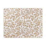 Hazel Botanical Polyester Throw in oatmeal, rectangular with an all-over beige leaf pattern on a white ground and blanket-stitch trim along the edges, shown on a plain white background.