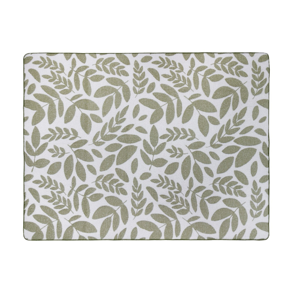 Hazel Botanical Polyester Throw in olive green, rectangular with an all-over leaf pattern, double-sided design, shown flat on a plain white background.