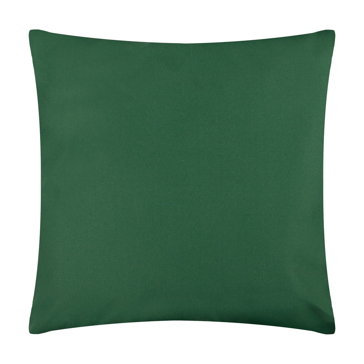 Square outdoor cushion in the House of Bloom range, shown in plain dark green polyester fabric with a piped edge on a white background.