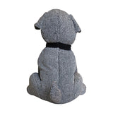 Rear view of the Herringbone Dog Animal Polyester Door Stop in grey, showing the zig-zag weave, black neck collar, and darker ear and paw accents against a plain white background.