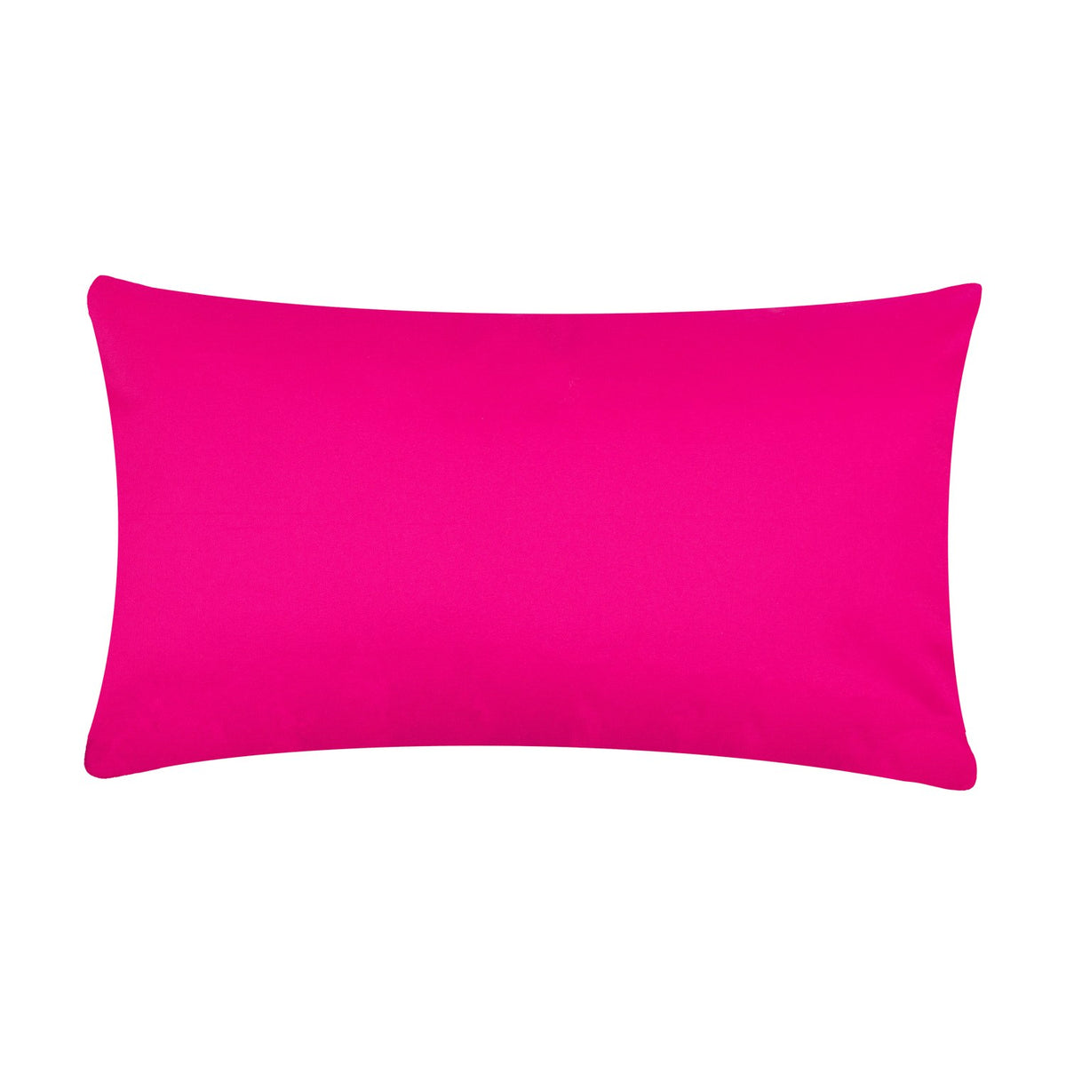 Rectangular scatter cushion, plain neon pink polyester reverse side shown, on a white background.
