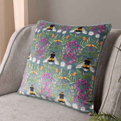 House of Bloom Floral Velvet Cushion - Multicolour