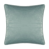 Square velvet cushion in plain sage-blue with a piped edge, shown reverse side against a plain white background.