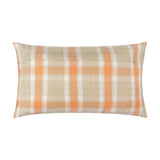 Rectangular cushion in Highland Cattle Linen Cotton, Russet, shown reverse side with an orange, sand and off-white check pattern, on a plain white background.