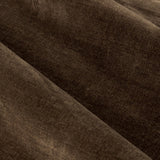 Close-up of heavy chenille velvet eyelet curtain fabric in deep brown, showing the dense pile and soft nap catching light across folds.