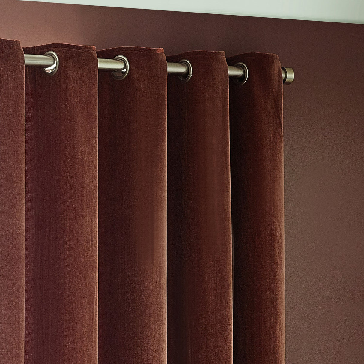 Heavy Chenille Velvet Lined Eyelet Curtains - Nutmeg