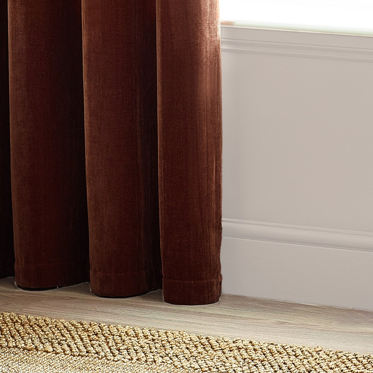 Heavy Chenille Velvet Lined Eyelet Curtains - Nutmeg