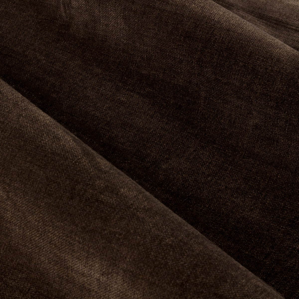 Close-up of Heavy Chenille pencil pleat curtains in brown velvet fabric, showing draped folds with a soft, plush pile and subtle sheen.