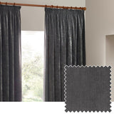 Heavy Chenille Plain Velvet Pencil Pleat Curtains - Charcoal