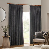 Heavy Chenille Plain Velvet Pencil Pleat Curtains - Charcoal